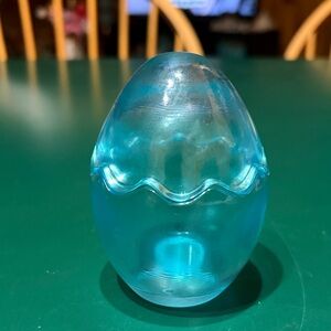 Blue Glass Egg candle/trinket holder